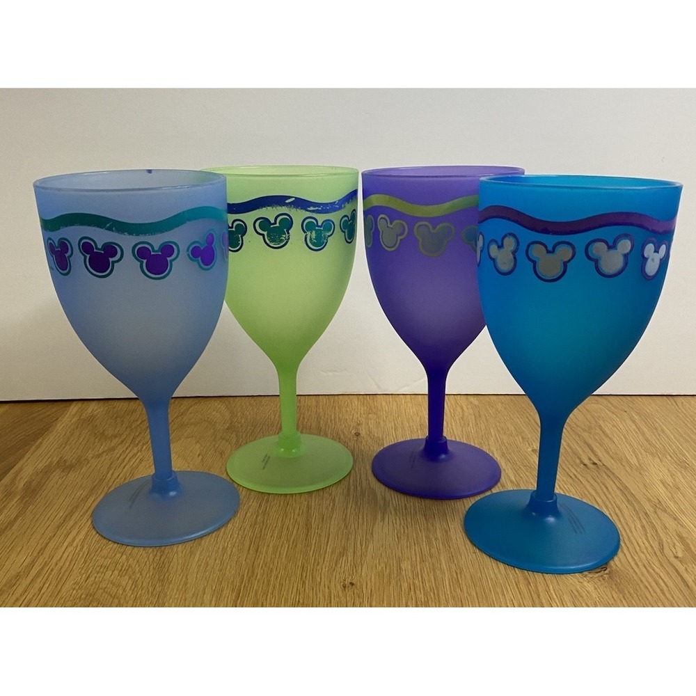 Disney Mickey Mouse Frosted Plastic Wine Glasses Set of 4 Neon Colors Party Cups